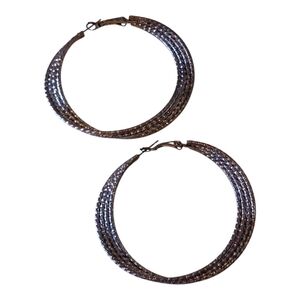 Bebe Large Round Black Beaded Metal Hoop Earrings
